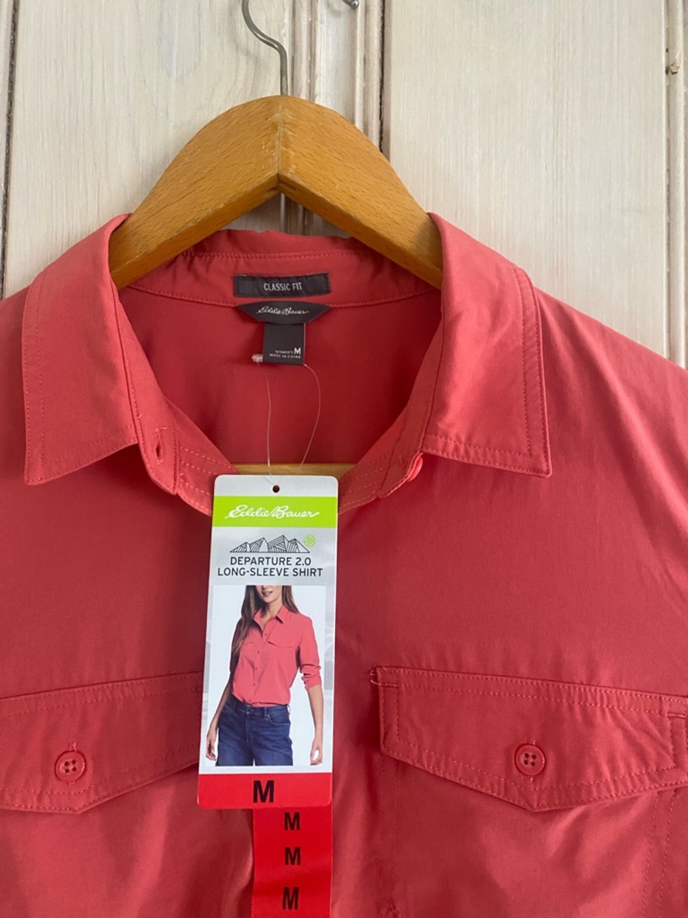 NWT Eddie Bauer Coral Button-Front Long-Sleeve Casual Shirt